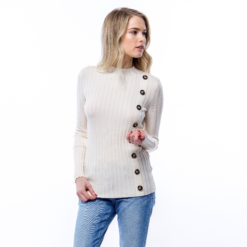 Ribbed Knit Side Button Sweater Top